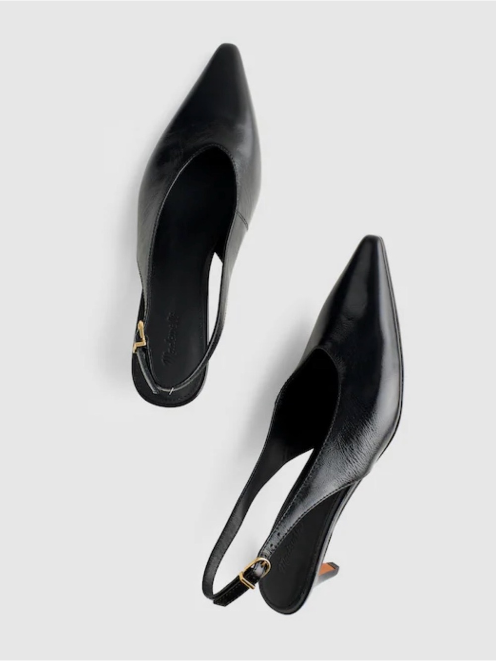 Madewell Black Leather Pointed Slingback Kitten Heels